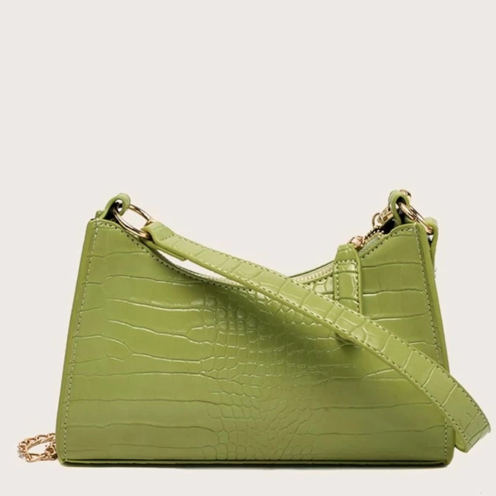 New Croc green Embossed Tote Bag vegan faux fur - Picture 2 of 3